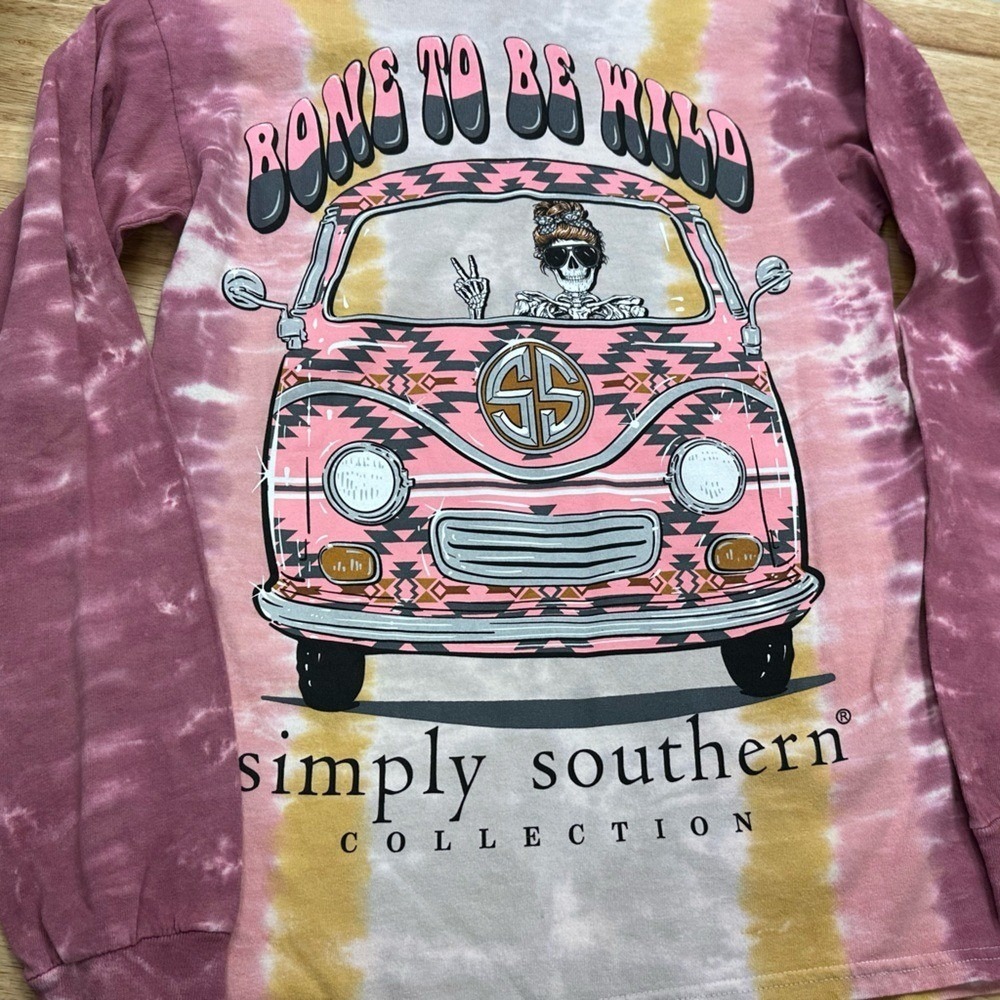Simply Southern Pink and‎ Yellow Long Sleeve Tie-Dye Shirt
